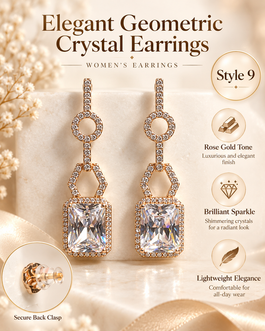 Style 9 – Elegant Geometric Crystal-Inspired Drop Earrings
