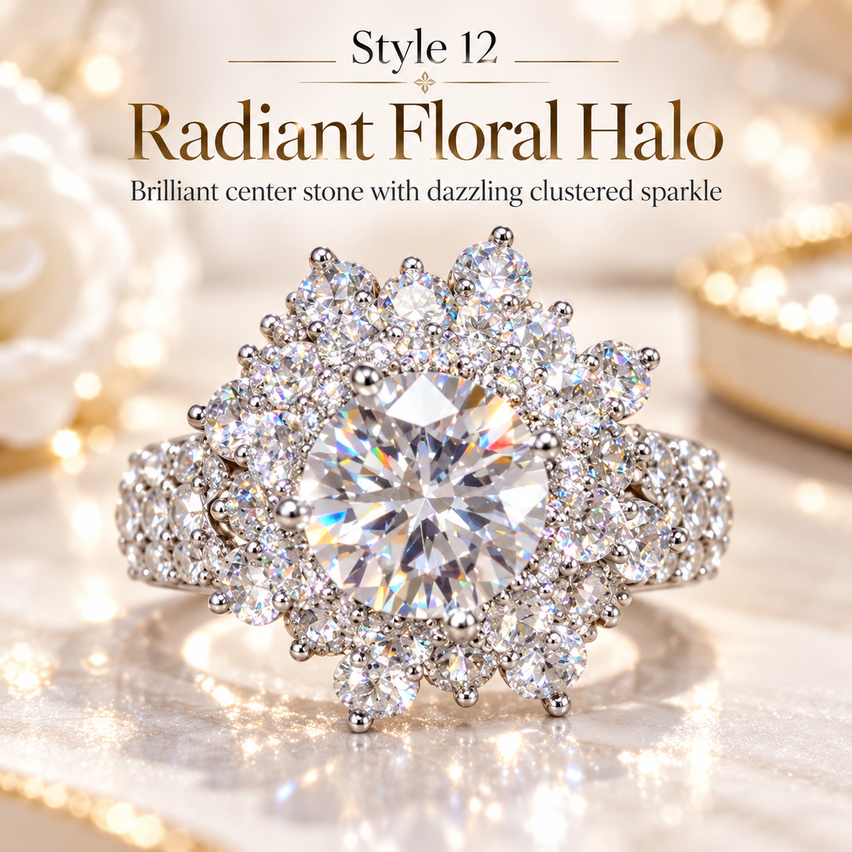 ✨ Style 12 – Women's Elegant Silver-Tone Round Crystal Statement Ring 💍 Sparkling Floral Cluster Halo Ring 💎 Multi-Layer Rhinestone Cocktail Ring 💖 Luxury Fashion Jewelry 🎁 Perfect Gift for Her