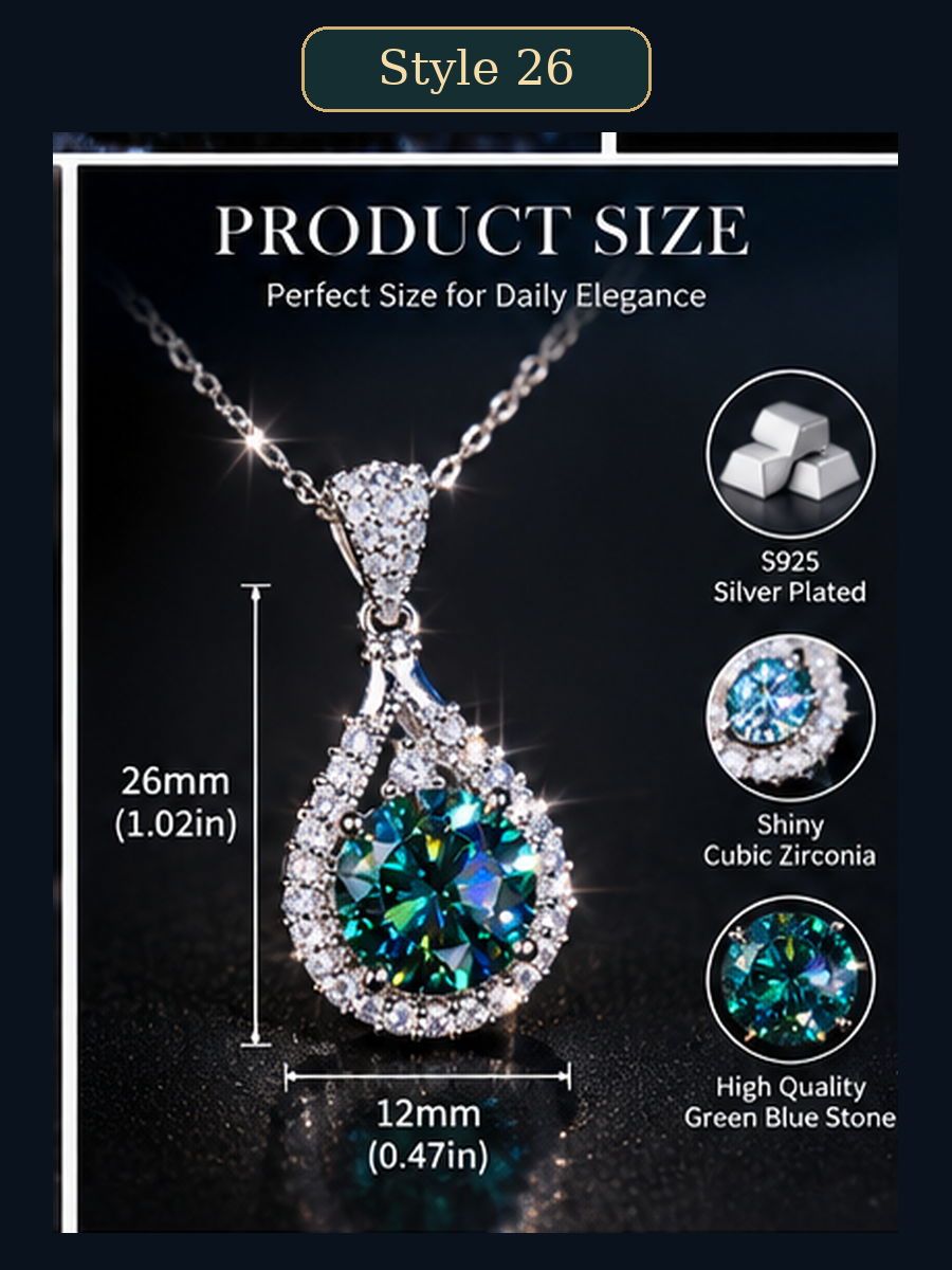 Style 26 – Elegant Green Blue Teardrop Pendant Necklace