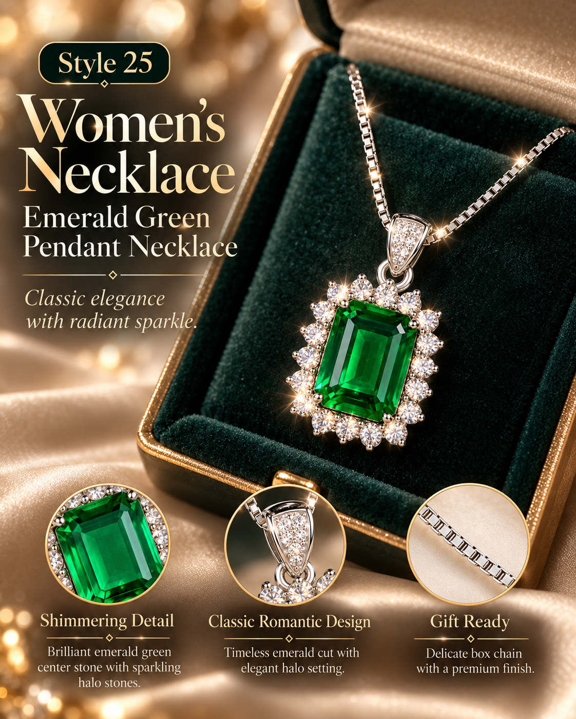 Style 25 – Elegant Emerald Green Inspired Pendant Necklace