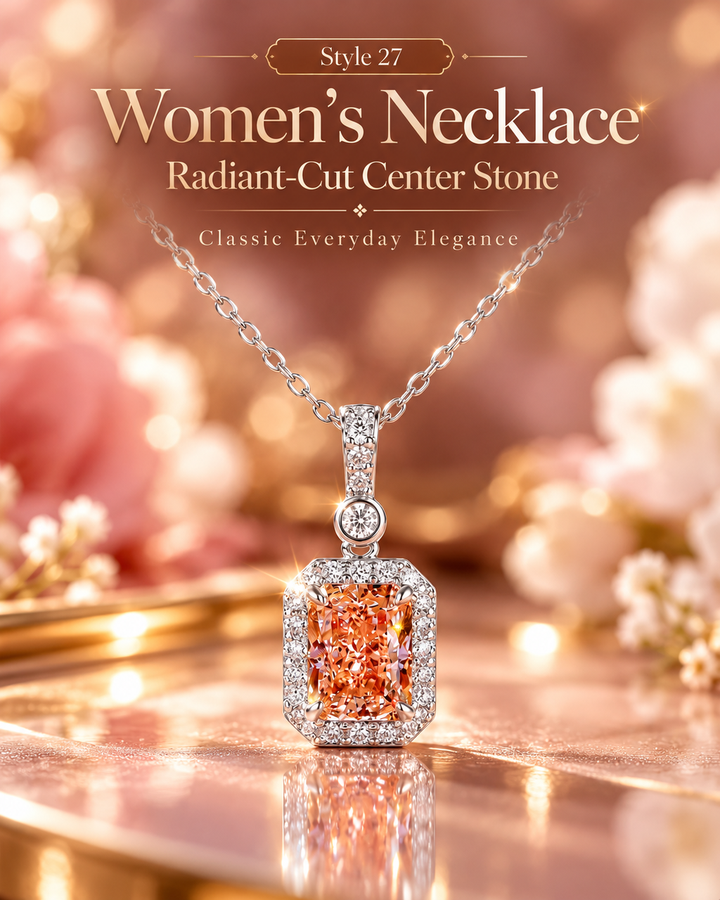 Style 27 – Elegant Champagne Orange Halo Pendant Necklace
