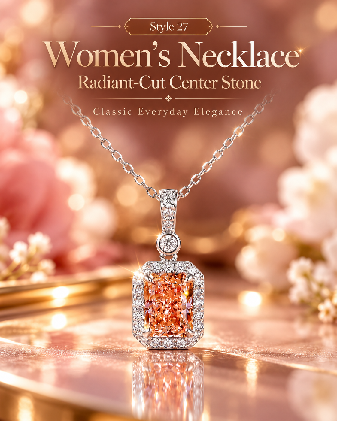 Style 27 – Elegant Champagne Orange Halo Pendant Necklace