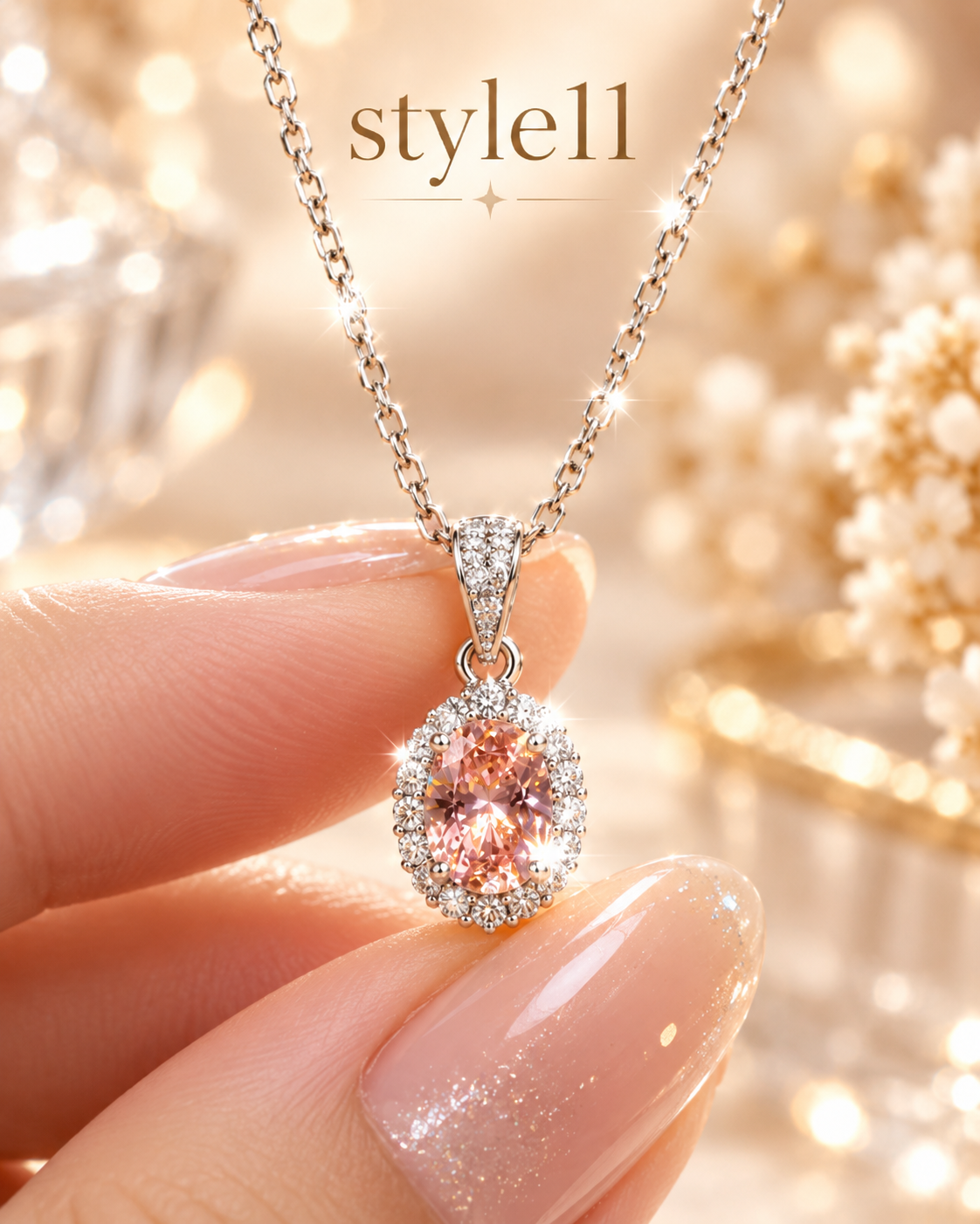 💗 Elegant Pink Oval Pendant Necklace – Style 11