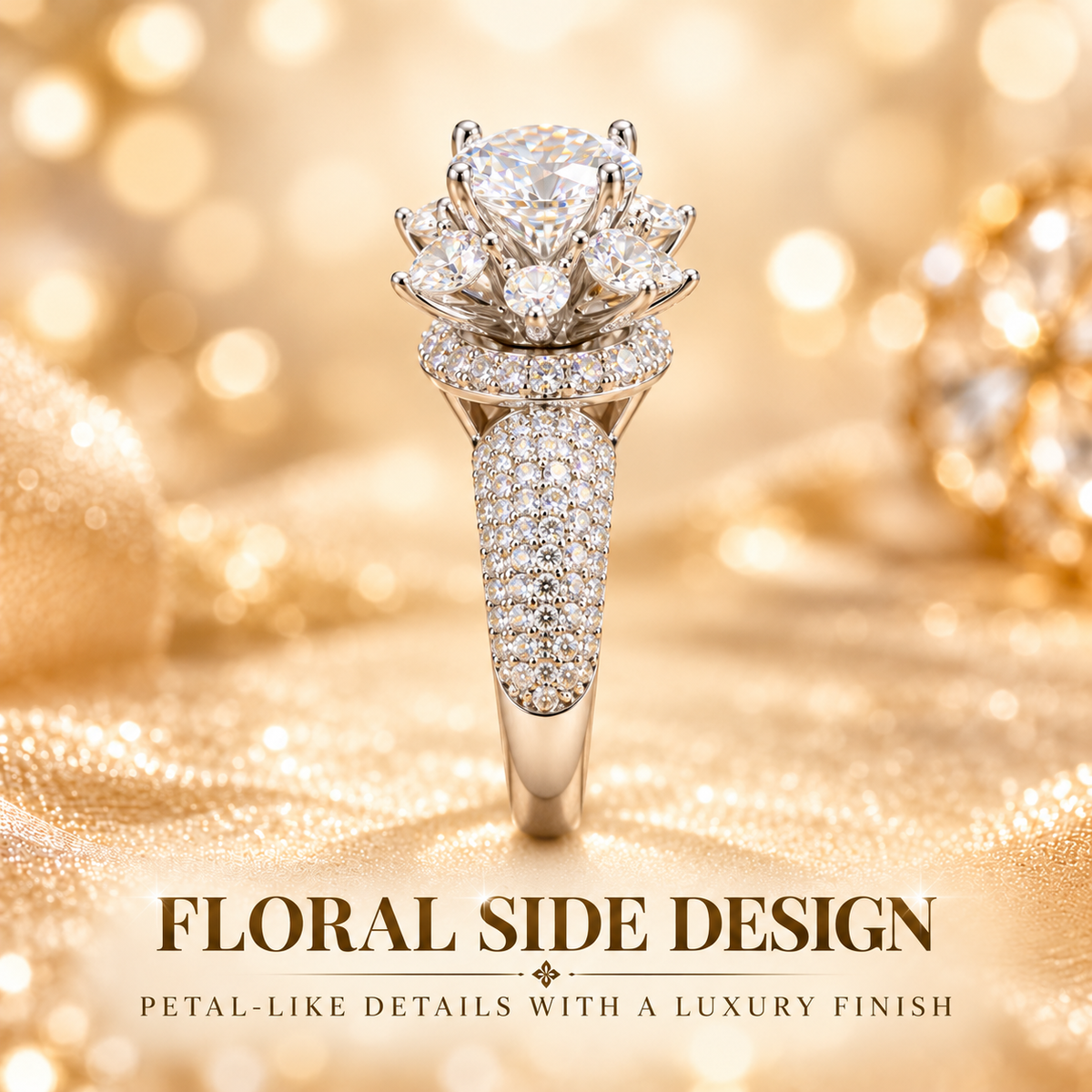 ✨ Style 15 – Women's Elegant Silver-Tone Floral Crystal Cluster Ring 💍 Sparkling Round Stone Flower Statement Ring 💎 Wide Pavé Rhinestone Band 💖 Luxury Fashion Jewelry 🎁 Perfect Gift for Her
