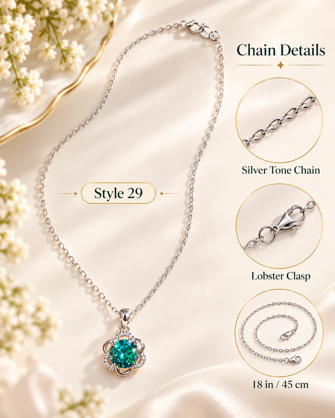 Style 29 – Elegant Teal Green Flower Pendant Necklace