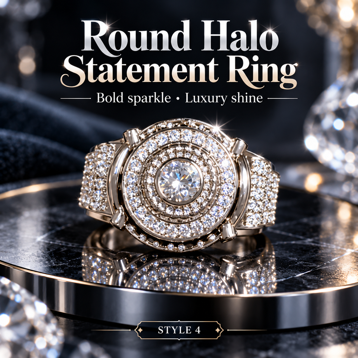 Elegant Sparkling Round Halo Ring
