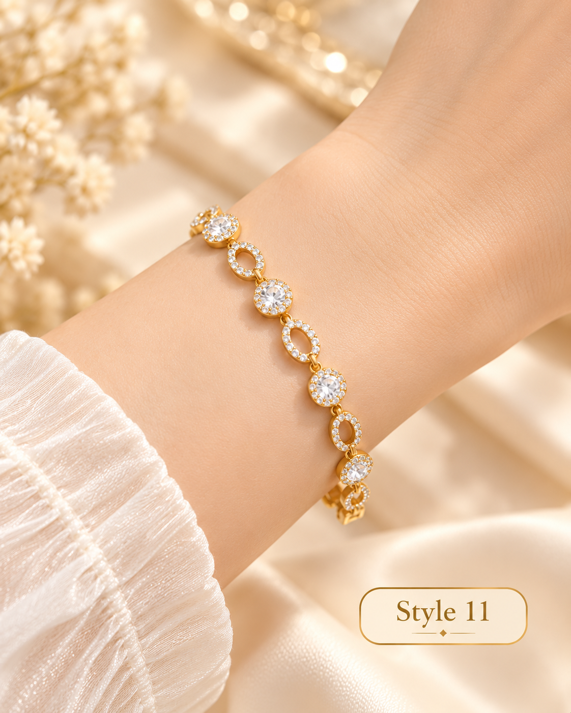 ✨ Style 11 – Women's Elegant Gold-Tone Crystal Oval & Round Link Bracelet 💎 Sparkling Rhinestone Bracelet 💖 Luxury Fashion Jewelry 🎁 Perfect Gift for Her