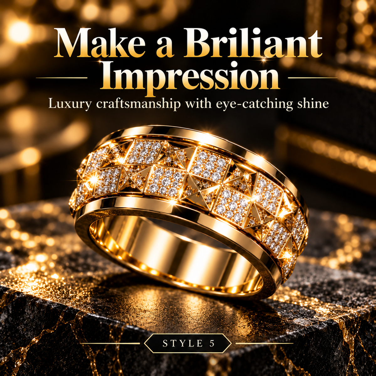 Men's Gold Tone Geometric Crystal Ring