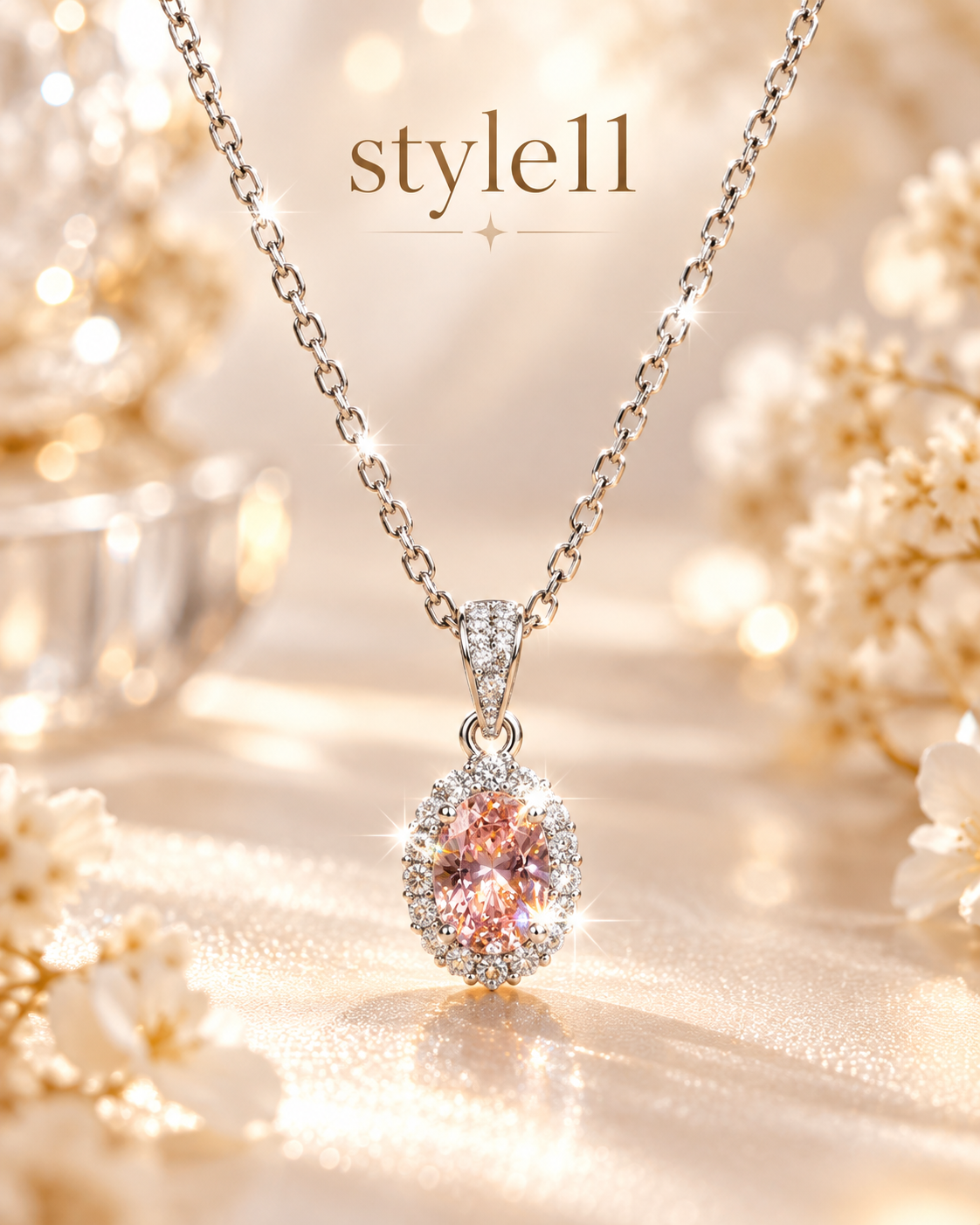 💗 Elegant Pink Oval Pendant Necklace – Style 11