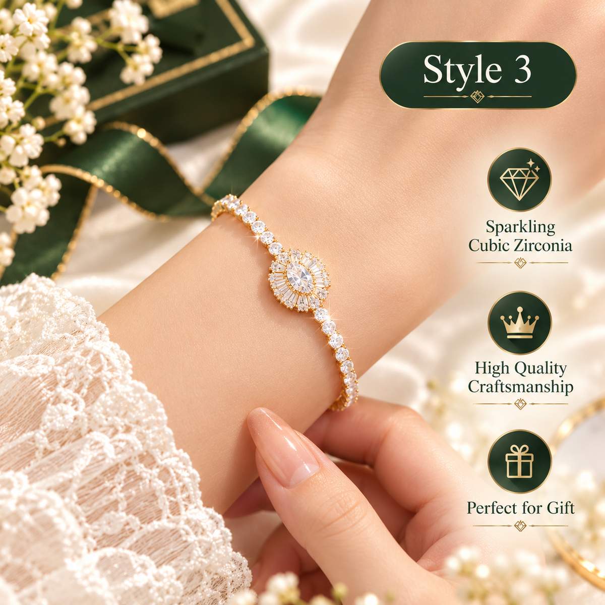 Sparkling Cubic Zirconia Sunburst Bracelet