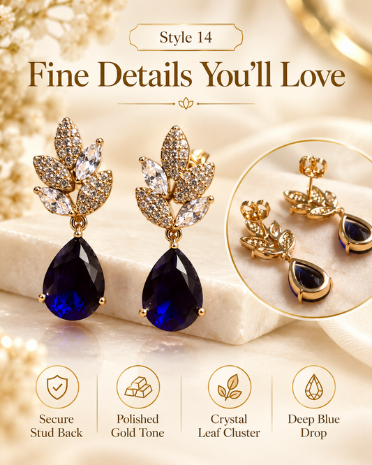 Style 14 – Elegant Royal Blue Teardrop Leaf Earrings