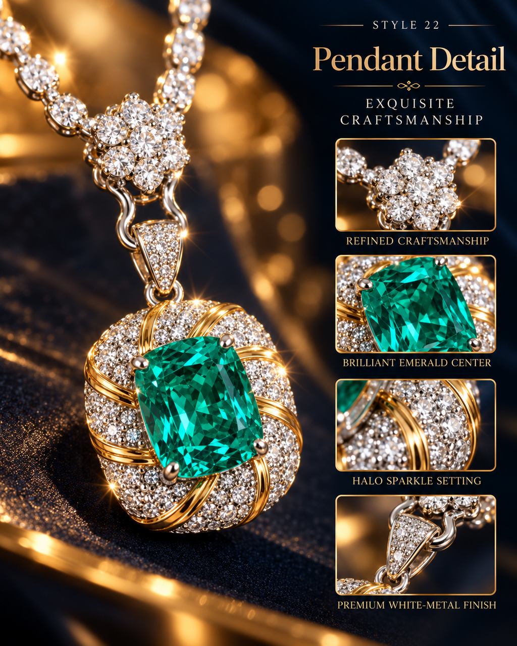 💚 Elegant Emerald Green Statement Pendant Necklace – Style 22