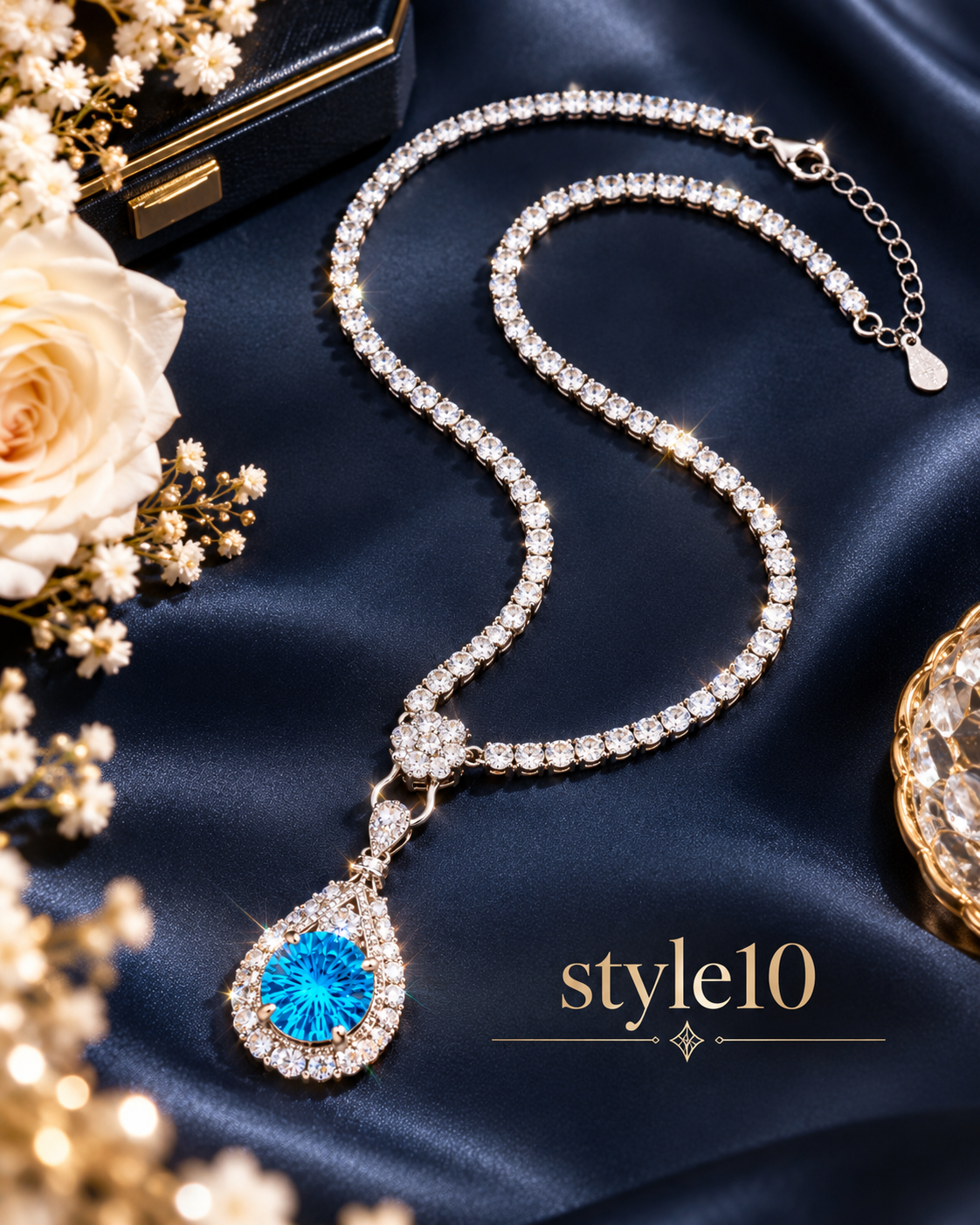💙 Elegant Ocean Blue Teardrop Pendant Necklace – Style 10