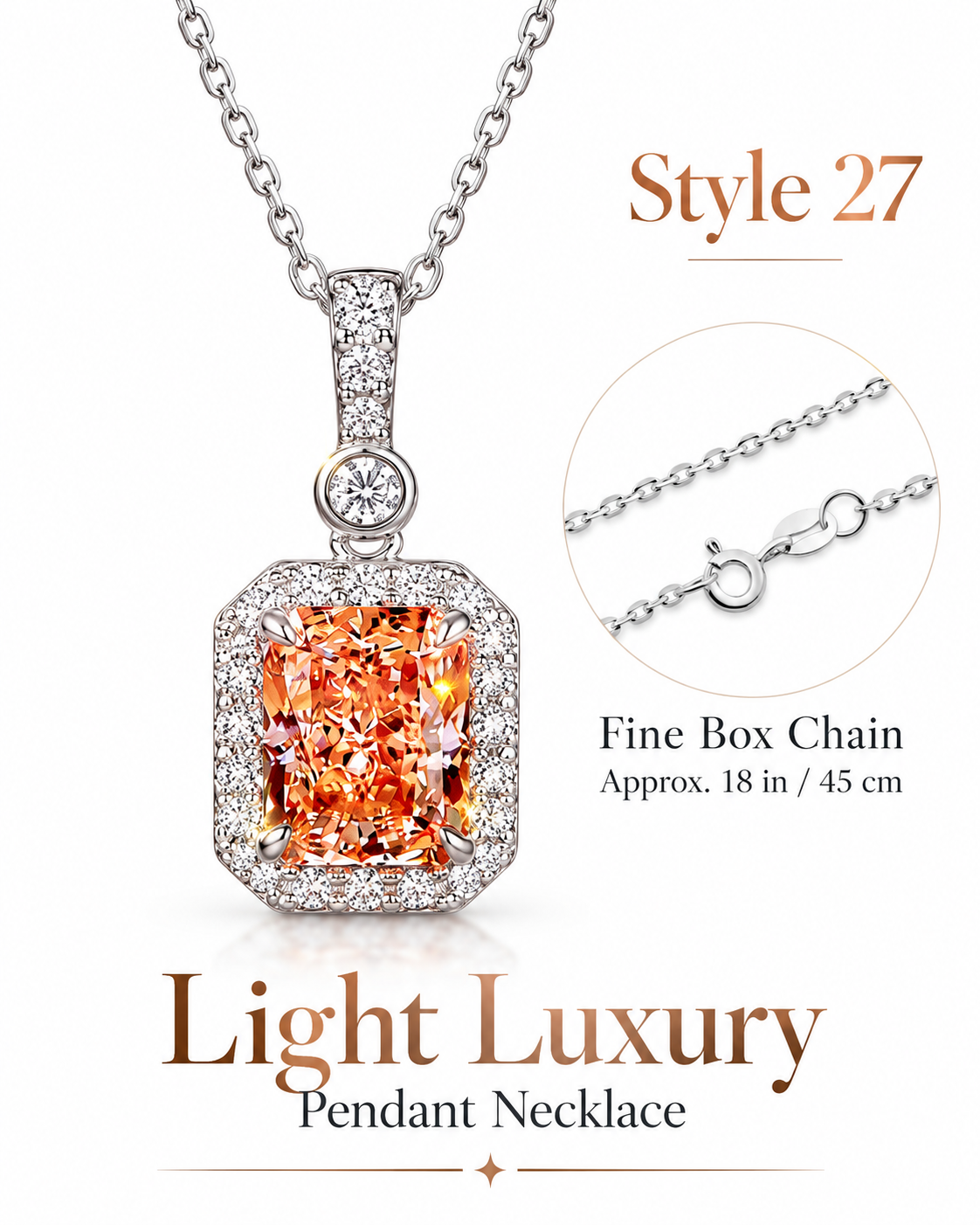 Style 27 – Elegant Champagne Orange Halo Pendant Necklace