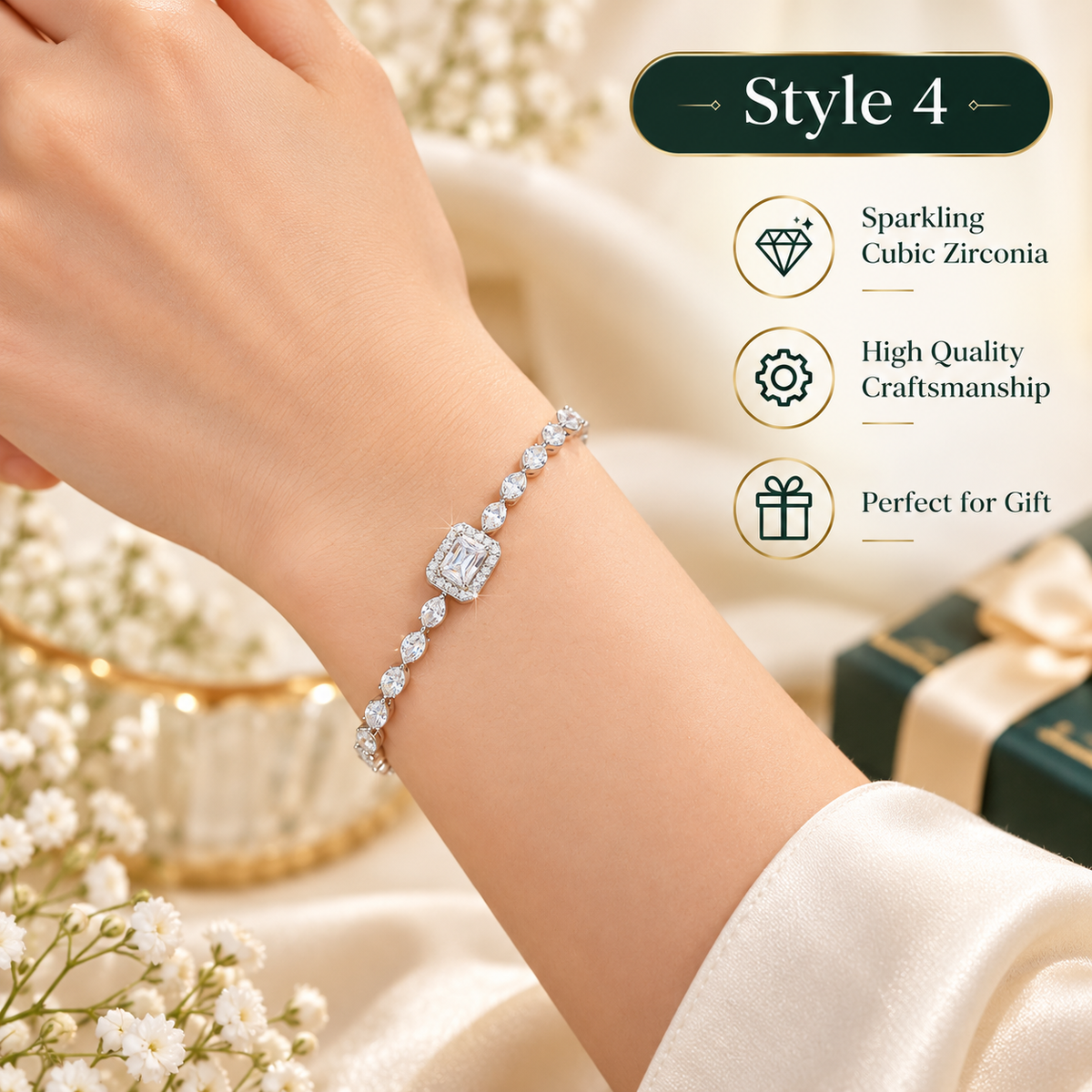 Style 4 – Elegant Silver Tone Geometric Crystal-Inspired Bracelet