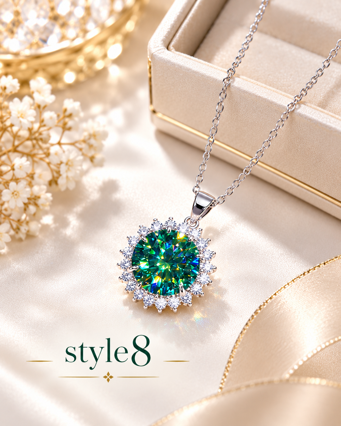 💚 Elegant Emerald Green Round Pendant Necklace – Style 8