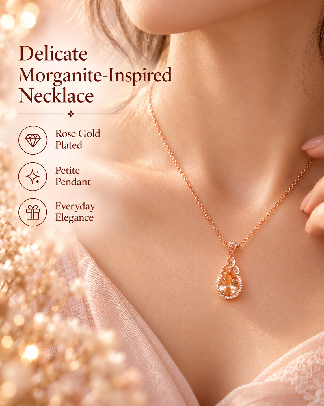 Style 31 – Elegant Rose Gold Tone Champagne Teardrop Pendant Necklace