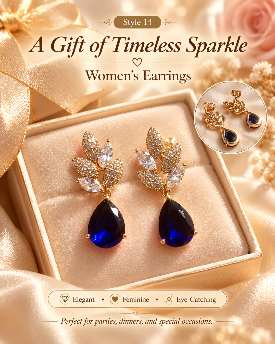 Style 14 – Elegant Royal Blue Teardrop Leaf Earrings