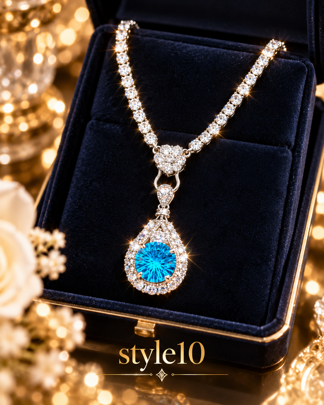 💙 Elegant Ocean Blue Teardrop Pendant Necklace – Style 10