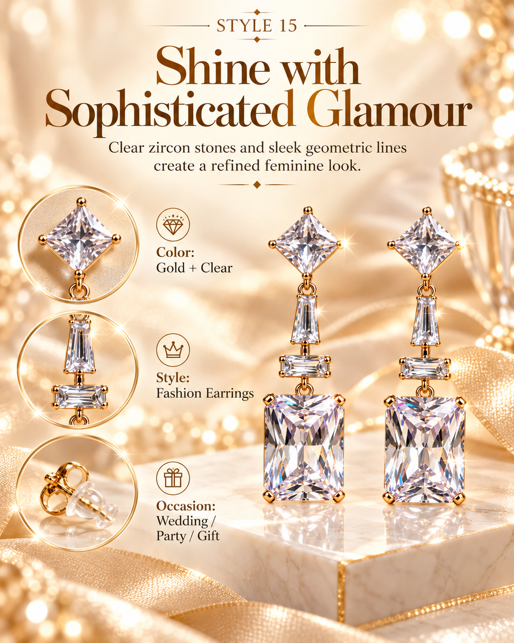 Style 15 – Elegant Gold Tone Geometric Drop Earrings