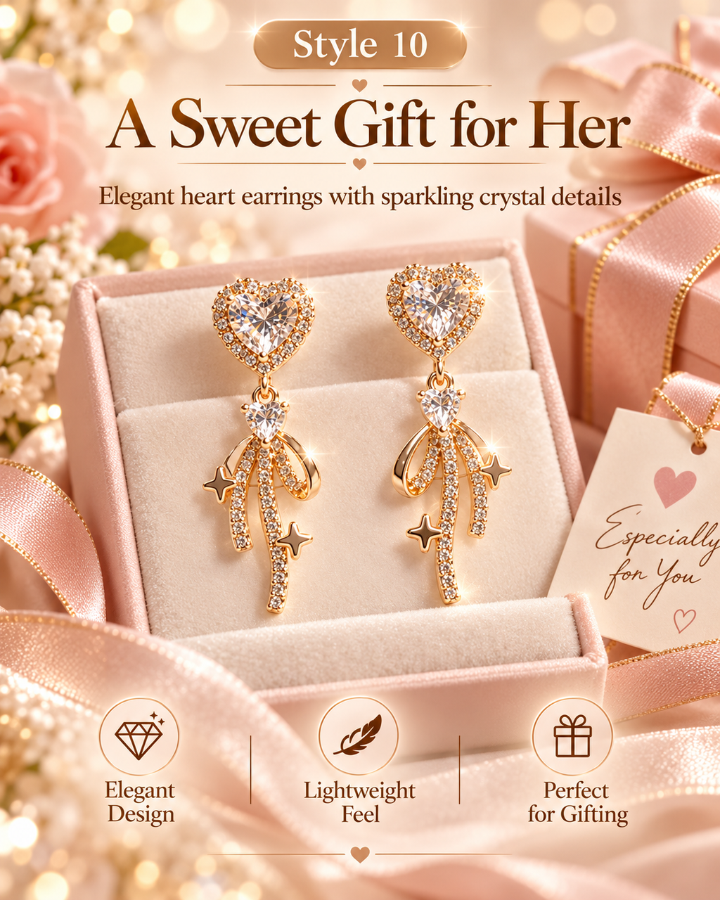 Style 10 – Elegant Gold Tone Heart Tassel Drop Earrings