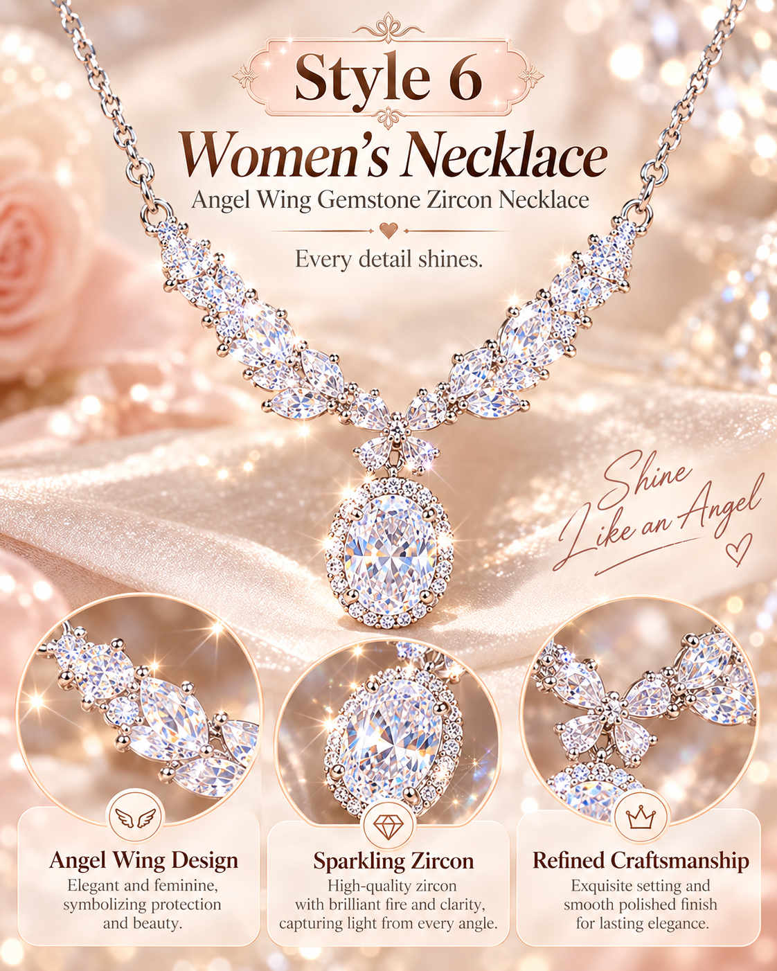 ✨ Angel Wing Pendant Necklace for Women – Elegant Sparkly Fashion Jewelry | Style 6