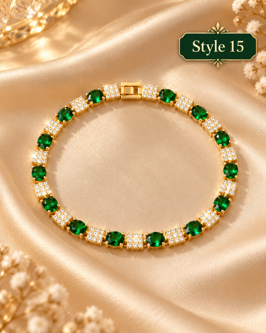✨ Style 15 – Women's Elegant Gold-Tone Emerald Green Crystal Bracelet 💚 Sparkling Oval Green Gemstone-Style Tennis Bracelet 💎 Luxury Fashion Jewelry 🎁 Perfect Gift for Her