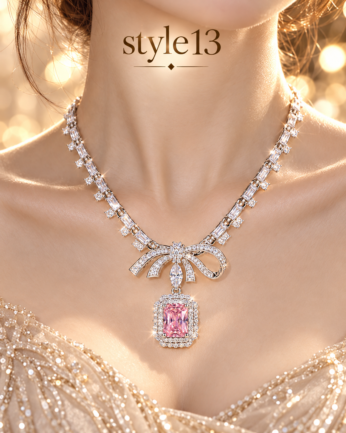 🎀 Elegant Pink Bow Pendant Necklace – Style 13