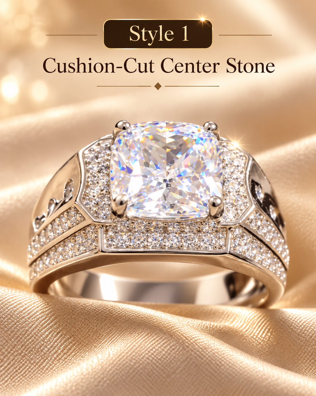 Men's Bold Cushion-Cut Pavé Statement Ring (Sizes 10–11)
