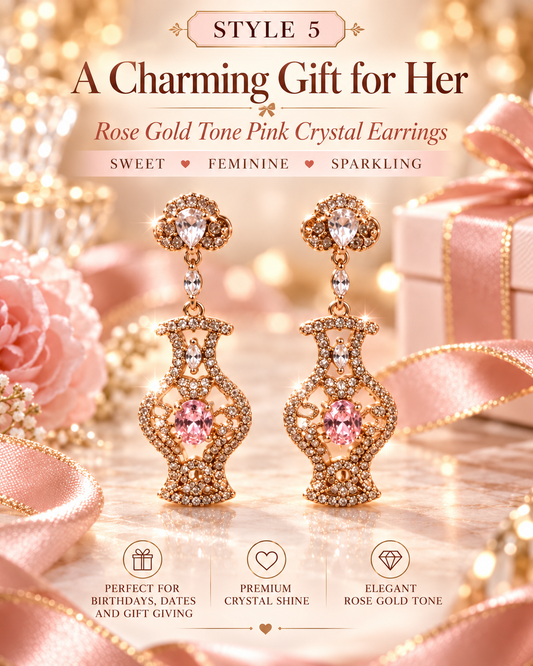 Style 5 – Elegant Rose Gold Tone Pink Crystal Drop Earrings