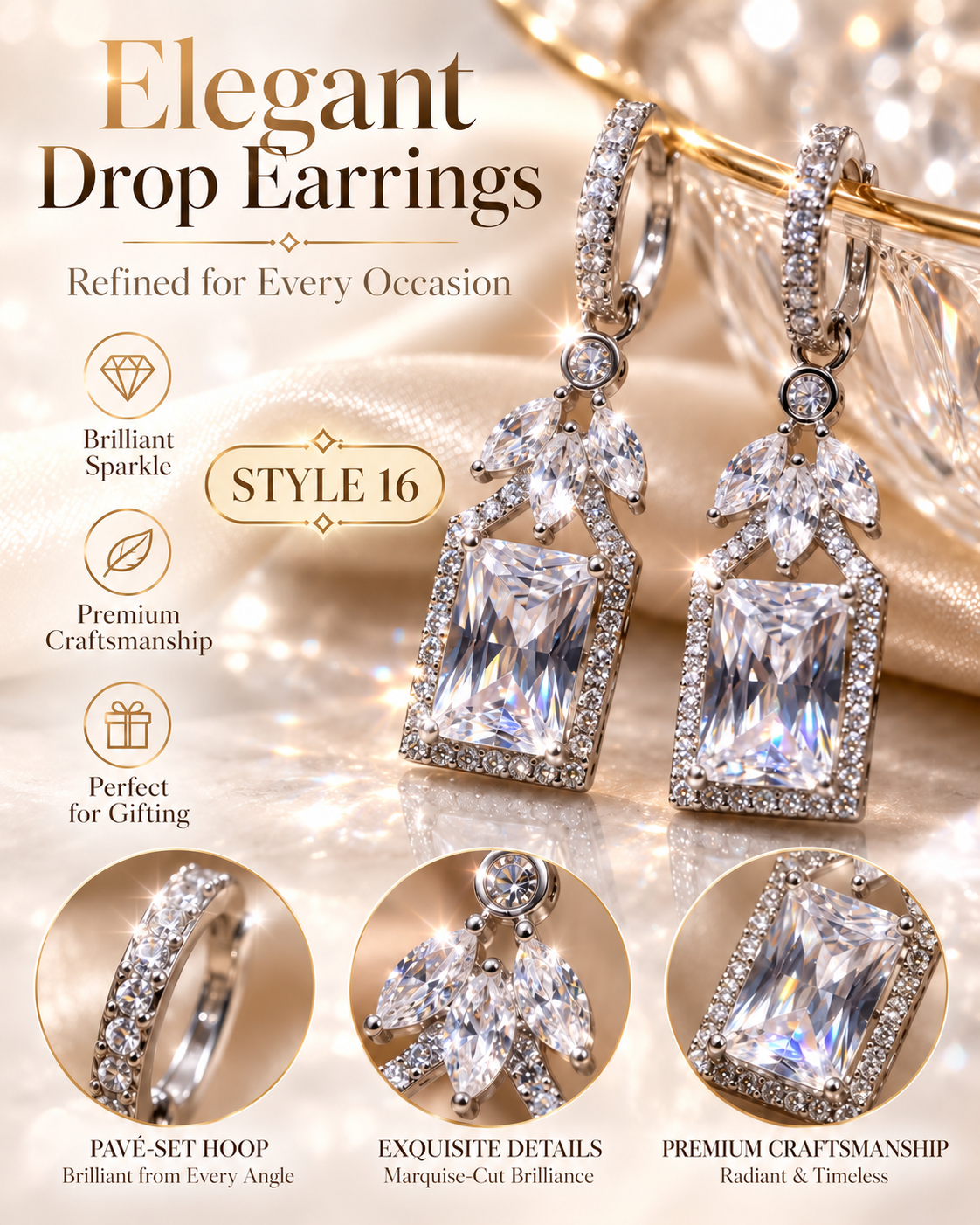 Style 16 – Elegant Silver Tone Geometric Drop Earrings