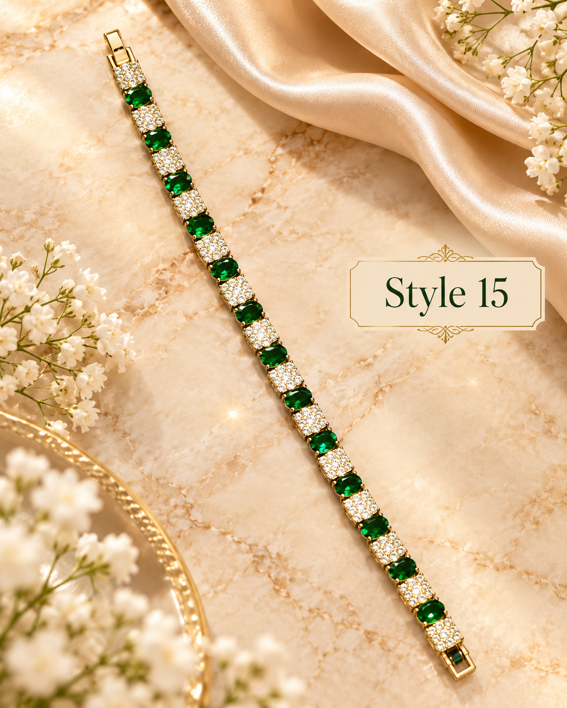 ✨ Style 15 – Women's Elegant Gold-Tone Emerald Green Crystal Bracelet 💚 Sparkling Oval Green Gemstone-Style Tennis Bracelet 💎 Luxury Fashion Jewelry 🎁 Perfect Gift for Her