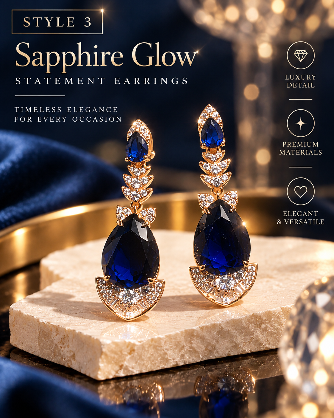 Style 3 – Sapphire Blue Inspired Crystal Statement Earrings
