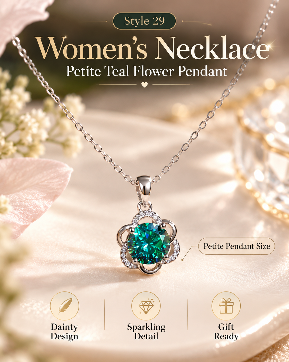 Style 29 – Elegant Teal Green Flower Pendant Necklace