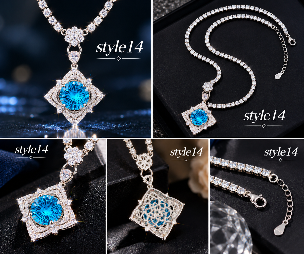 💙 Elegant Ocean Blue Geometric Pendant Necklace – Style 14