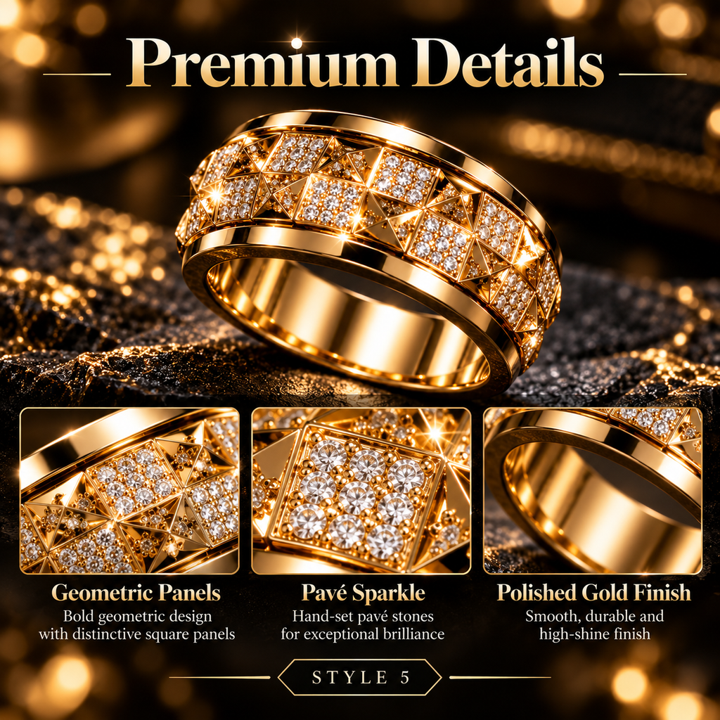 Men's Gold Tone Geometric Crystal Ring