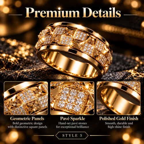 Men's Gold Tone Geometric Crystal Ring