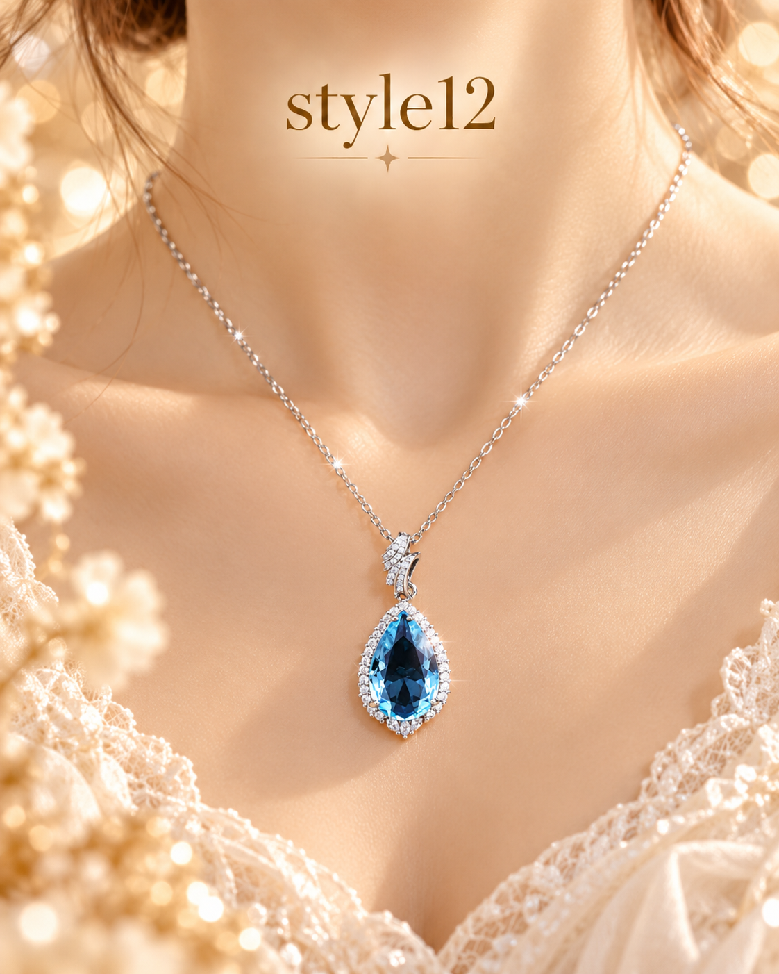 💙 Elegant Ocean Blue Teardrop Pendant Necklace – Style 12