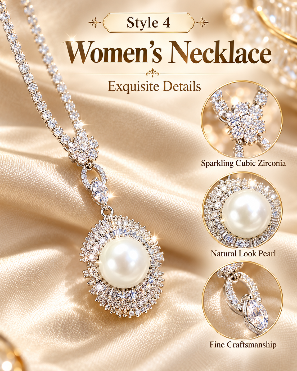 ✨ Elegant Faux Pearl Pendant Necklace for Women – Sparkly Rhinestone Fashion Jewelry | Style 4