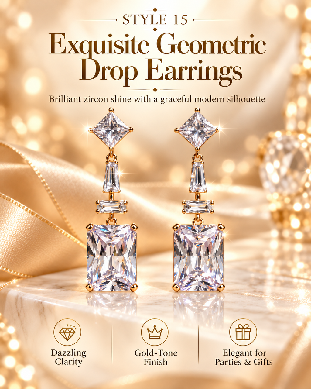 Style 15 – Elegant Gold Tone Geometric Drop Earrings