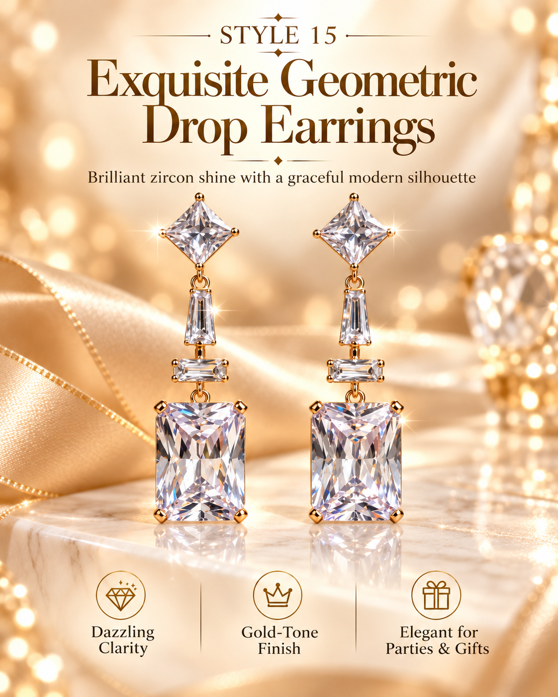 Style 15 – Elegant Gold Tone Geometric Drop Earrings