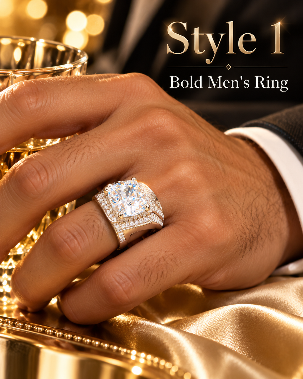 Men's Bold Cushion-Cut Pavé Statement Ring (Sizes 10–11)