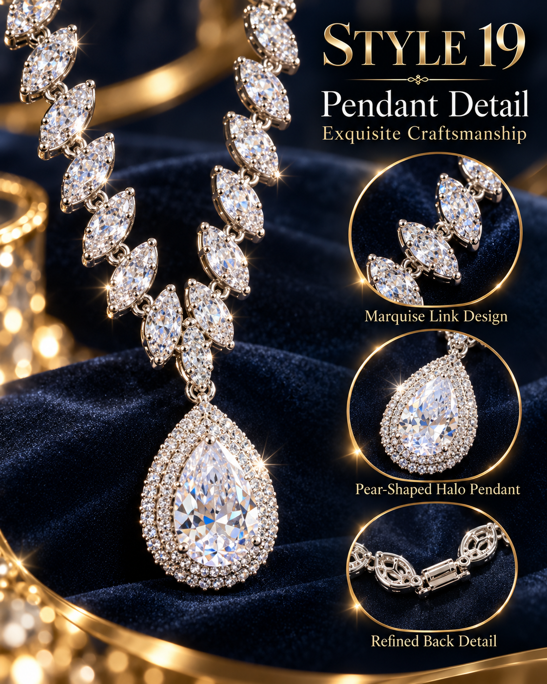 💎 Elegant Sparkling Leaf & Teardrop Pendant Necklace – Style 19