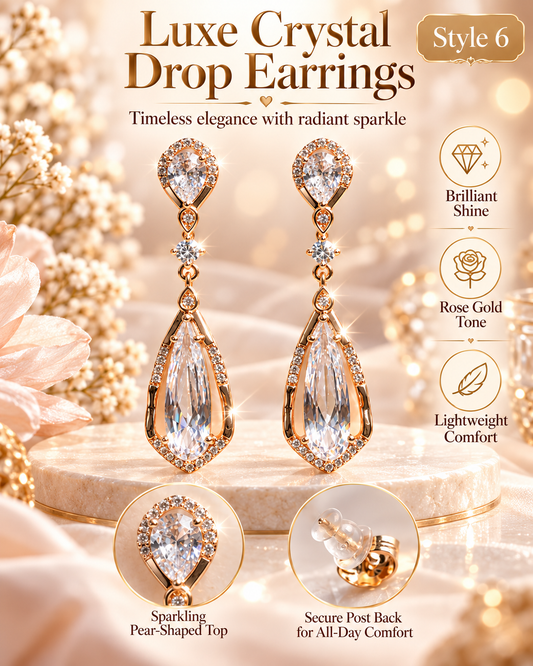 Style 6 – Elegant Gold Tone Crystal Teardrop Earrings