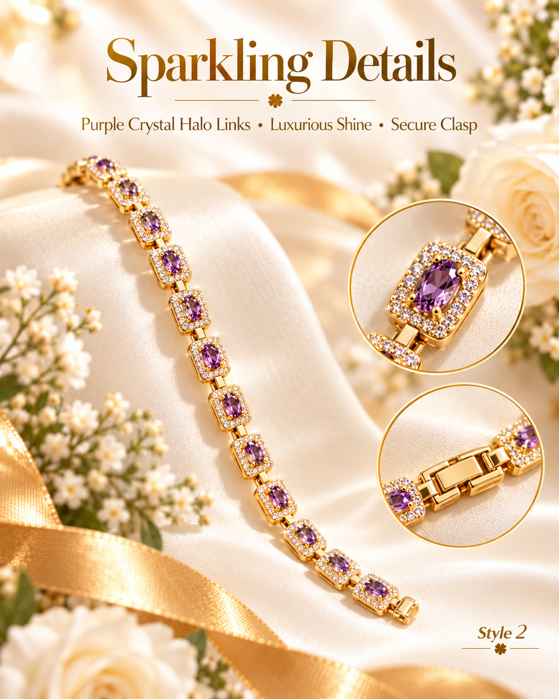 Gold-Tone Amethyst Halo Bracelet
