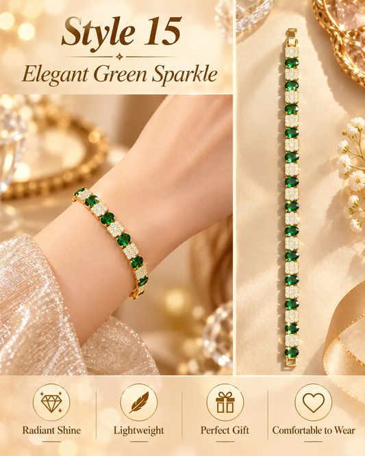 ✨ Style 15 – Women's Elegant Gold-Tone Emerald Green Crystal Bracelet 💚 Sparkling Oval Green Gemstone-Style Tennis Bracelet 💎 Luxury Fashion Jewelry 🎁 Perfect Gift for Her