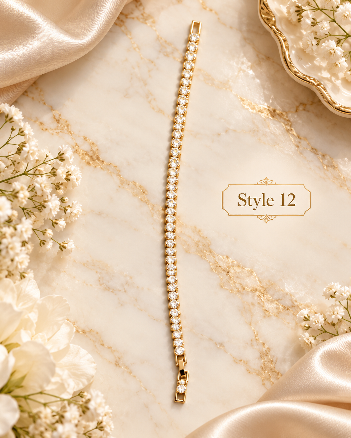 ✨ Style 12 – Women's Elegant Gold-Tone Cubic Zirconia Tennis Bracelet 💎 Sparkling Crystal Slim Chain Bracelet 💖 Classic Luxury Fashion Jewelry 🎁 Perfect Gift for Her
