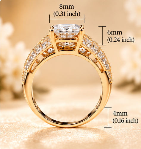 ✨ Style 16 – Women's Elegant Gold-Tone Rectangular Crystal Ring 💍 Sparkling Emerald-Cut Center Stone 💎 Channel-Set Baguette & Pavé Rhinestone Wide Band Statement Ring 💖 Luxury Fashion Jewelry 🎁 Perfect Gift for Her