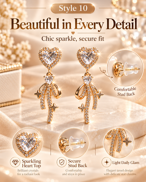 Style 10 – Elegant Gold Tone Heart Tassel Drop Earrings