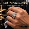 Men's Bold Geometric Crystal Statement Ring